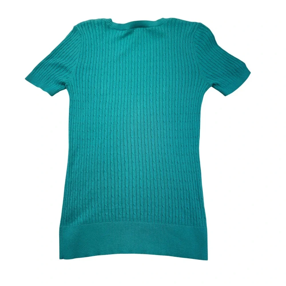 Ann Taylor LOFT Sweater Womens S Teal Short Sleeve Cable Knit‎ Cotton Scoop Neck